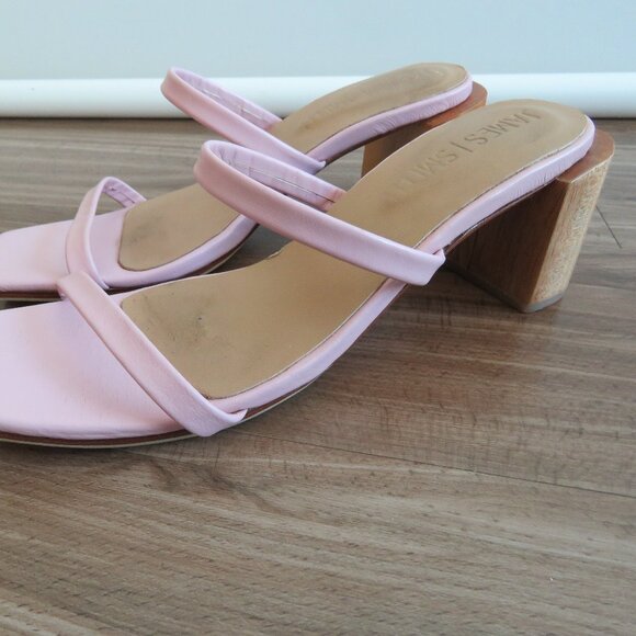 JAMES SMITH Sirenuse Strappy Leather Sandals Wood Block Heel Pastel Pink - Picture 3 of 16